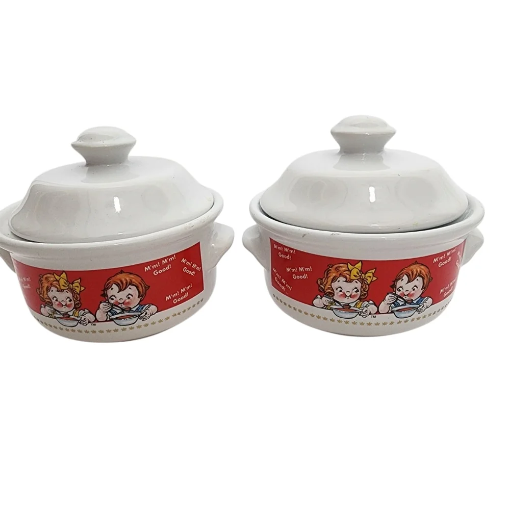 Vintage 1998 Campbell’s Soup Crock Bowls Lids Set 2